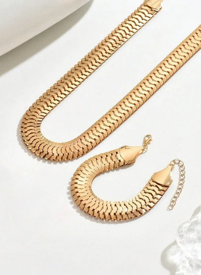 Take Two  Women Gold Herringbone Necklace and Bracelet Set for Women | Best Price UAE